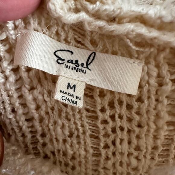 Easel LA Knit Pullover Hooded Stripe Sweater Medium Ivory Oversized - Picture 8 of 9